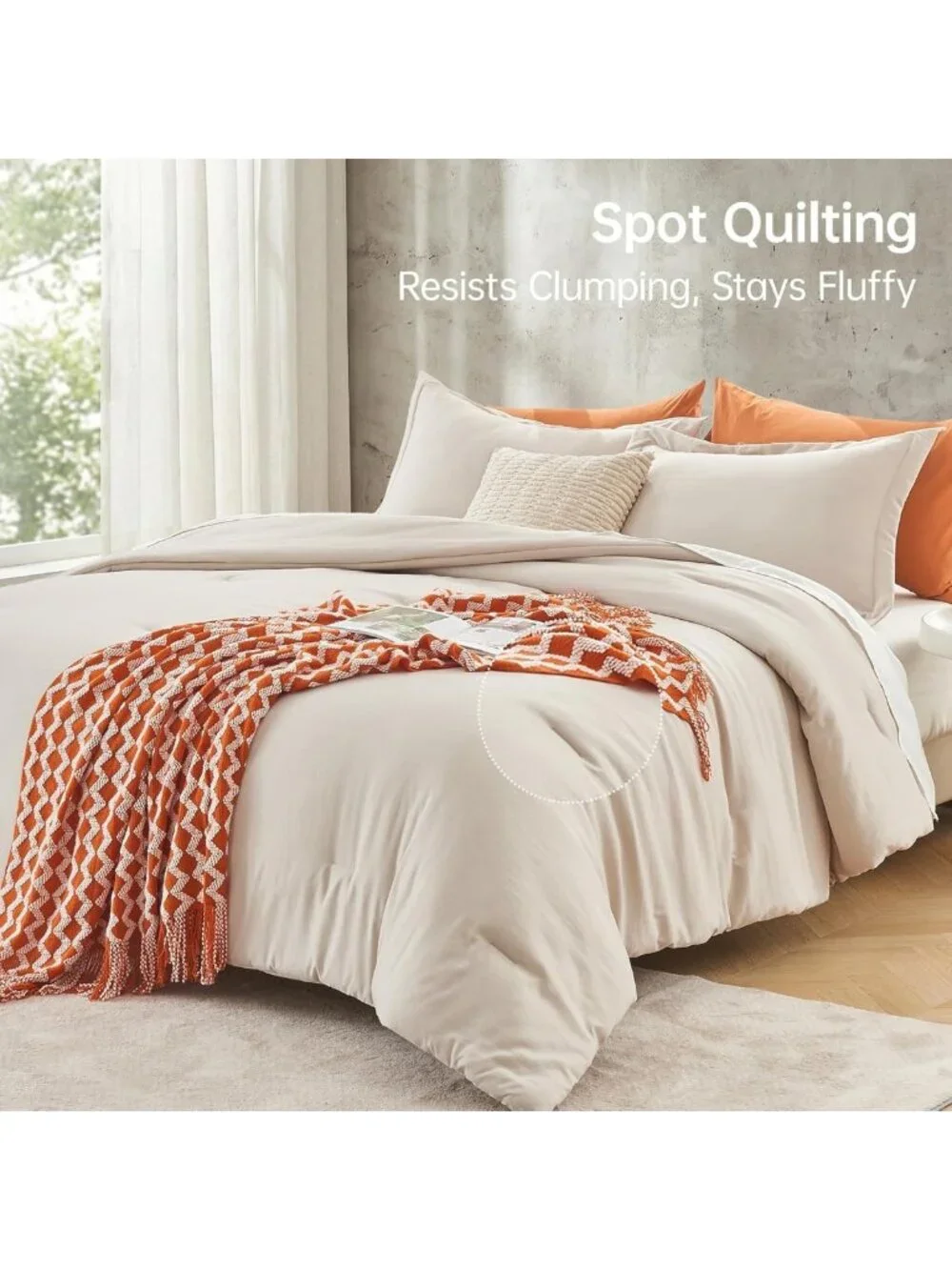 Cozy Beige Queen Comforter Set, 3-Piece Solid Bedding, All-Season Down